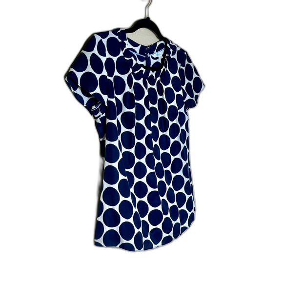 Boden Carey Top Navy White Polka Dot Circle Print Silk Blend Sz 2 PERFECT EUC - Picture 2 of 9